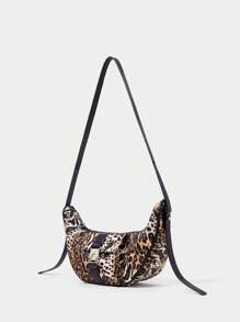 SHECARRY Bolso de hombro y bandolera de estilo callejero de moda de mujer con decoración de hebilla metálica y estampado de leopardo personalizado, estilo Y2K - Multicolor - Ver 3