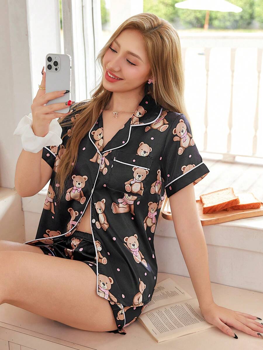 Dream Adore 2pcs Women Cute Cartoon Bear Print Pajama Set - Multicolor - View 1