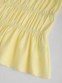 Sweetra Women's Yellow Cap Sleeve Pleated Shirt, Summer