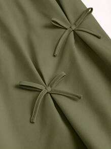 Sweetra 法式优雅甜美粉色蝴蝶结装饰伞裙，适合春夏秋冬女士 - 軍綠色 - 查看 4