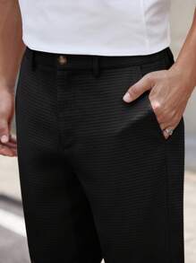 HIMLAND Men's Woven Solid Color Short Mid-Waist Straight Leg Shorts, Suitable For Daily Wear, Spring/Summer, Old Money - Black - View 5