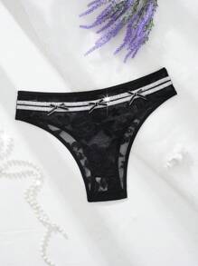 SHEIN Quần lót ren hoa khoét lỗ bạc nơ viền ren thoải mái và gợi cảm cho nữ - màu đen - Xem 7