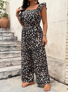 SHEIN LUNE Plus Size Strapless Square Neck Summer Jumpsuit - Multicolor - View 3