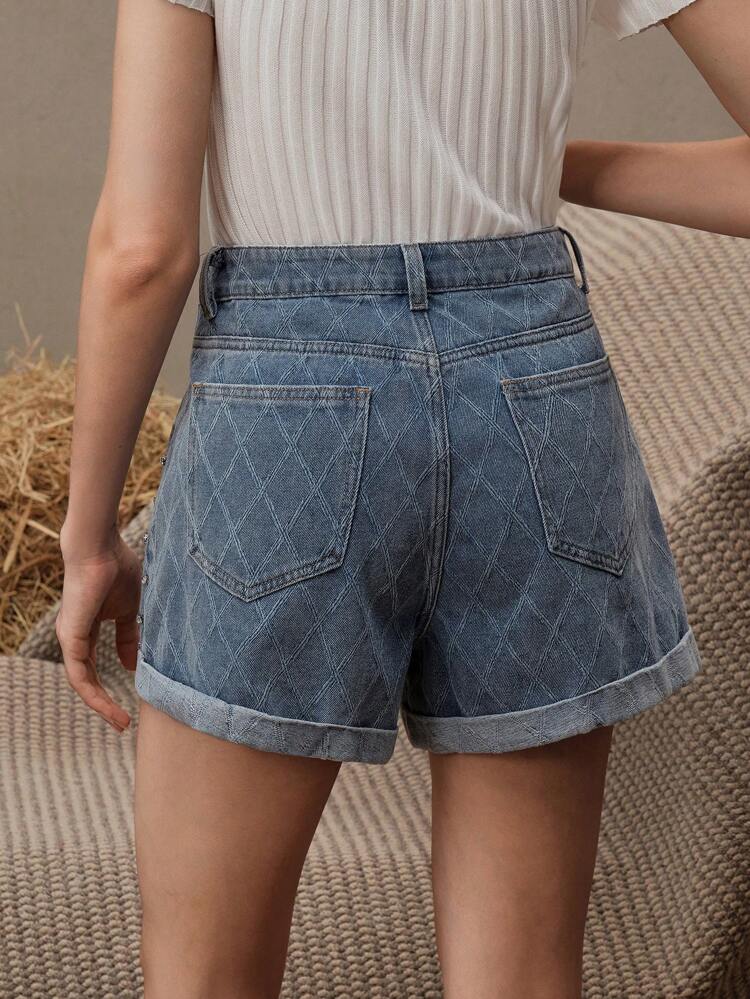 Shorts Denim Azuis Femininos Muito Enfeitados com Strass, Estilo Europeu e Americano Moderno para Festa/Dia dos Namorados