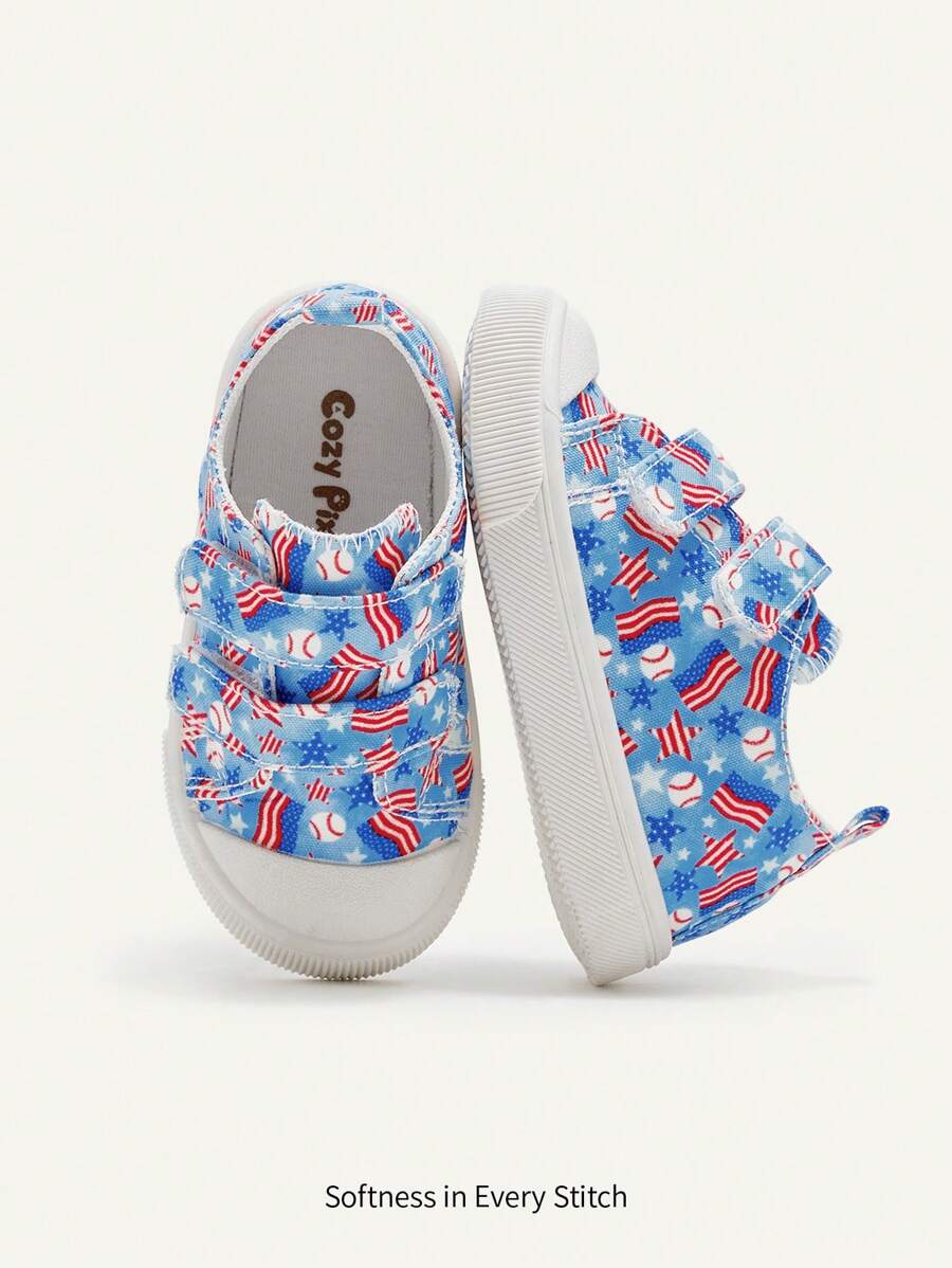 Cozy Pixies 1 Đôi Giày Thể Thao Đế Bằng Vải Canvas Màu Xanh Cho Bé Trai Thời Trang Dễ Thương Thoải Mái Thoáng Khí Thường Ngày, Phù Hợp Với Mọi Mùa Mặc Hàng Ngày - Nhiều màu - Xem 1