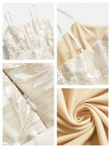 Anewsta Elegant Beaded Embroidery Floral Lace-Up Maxi Dress For Wedding Guest, Romantic Party Banquet Spring/Summer Outfits - White - View 6