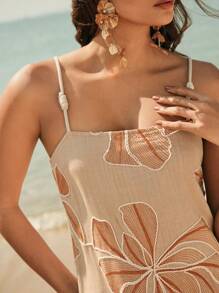 Anewsta 夏季优雅女士复古风格度假花卉刺绣亚麻连衣裙