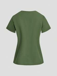 TaskEZ Uniform Set: V-Neck Short Sleeve Tailored Blouse And Drawstring Straight Leg Casual Pants, Scrub Sets - Mint Green - View 9