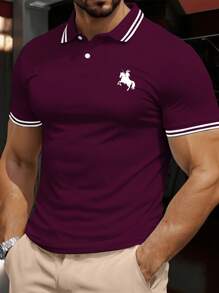 Manfinity Dauomo Camiseta polo de manga corta estampada con estilo caballero, informal y de negocios, para hombre, de verano