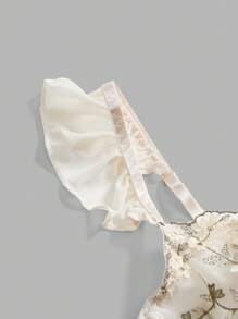 ROMWE Avant Summer Vacation Bohemian Style Embroidery Ruffled Sexy Underwire Bra & Panty Set For Women - Apricot - View 3