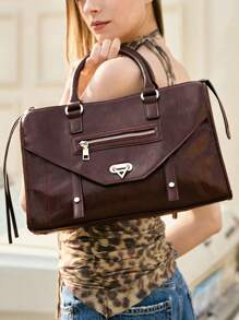 SHECARRY Túi Tote Phong Cách Biker Y2K Cá Tính Thời Trang Cho Nữ, Màu Đỏ - Màu Đỏ Sâu - Xem 7