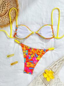 SHEIN Swim 2pcs/Set Summer Holiday Women Printed Beach Random Strap Top And Thong Bikini Set - Multicolor - View 2