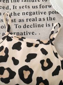 新生女婴可爱夏季针织弹力豹纹连体衣，裤裆处有按扣