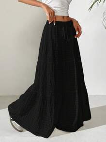 SHEIN EZwear Women's Black Ruffle Hem Skirt, Suitable For Summer Vacation - Black - View 5