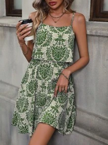 SHEIN LUNE Vestido casual de corte aleatorio estampado, de moda para el verano - Verde - Ver 3