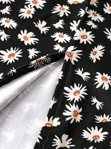 青少年女孩碎花休闲细肩带针织连衣裙 - 黑色 - 查看 5