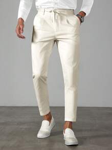 Manfinity Bizformal Quần tây công sở nam phong cách giản dị, INS kết hợp với quần tây tiết kiệm chi phí. Sản phẩm này có thiết kế thắt lưng, phù hợp để đi làm, tiệc tùng và mặc hàng ngày. Sản phẩm cũng là món quà lý tưởng cho bạn trai hoặc chồng. Quần tây công sở nam màu trơn có dây rút eo, quần âu nam quần âu nam quần âu nam - Màu be - Xem 5