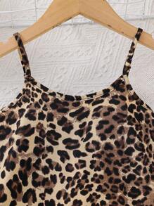 SHEIN Vestido de tirantes estampado de leopardo tejido para niña joven - Caqui - Ver 6