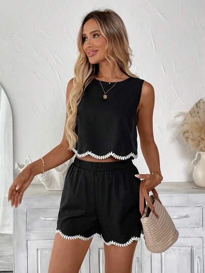 SHEIN LUNE Women Two Pieces Outfits For Daily Wear Going Out Outfits Island Vacation Outfits Vacation Outfits Woman Embroidered Summer Outfits For Women