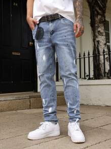 Manfinity LEGND Men's Casual Washed Ripped Slanted Pocket Denim Jeans