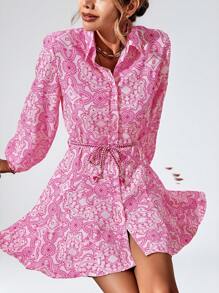 Aveloria Modichic Random Printed Long Sleeve Dress Fall Cloth For Women - Hot Pink - View 6