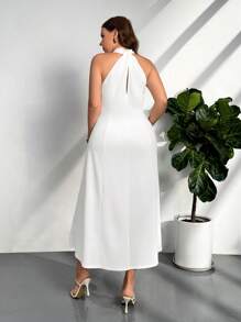 Firerie Đầm midi chữ A cổ chữ V tối giản thanh lịch cỡ lớn dành cho nữ, thích hợp mặc đi làm hàng ngày, màu trắng - trắng - Xem 2