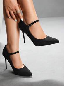 CUCCOO SZL Fashionable Sexy High Heel Pointed Toe Strap Pumps, Classic Versatile Design For Commuting, Dates, Parties - Black - View 3