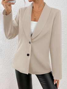 EMERY ROSE 女式黑色长袖修身性感西装外套，冬季 - 杏色 - 查看 3