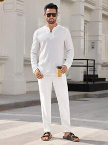 Manfinity BRENVOR Pantaloni sport bărbătești, țesuti, slim fit, talie medie, elastic, cu picior drept, potriviți pentru purtare zilnică, toamnă - alb - Vizualizare 4