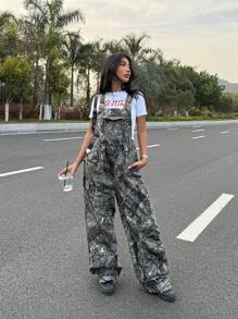 SHEIN ICON 女式休闲迷彩印花牛仔工装裤