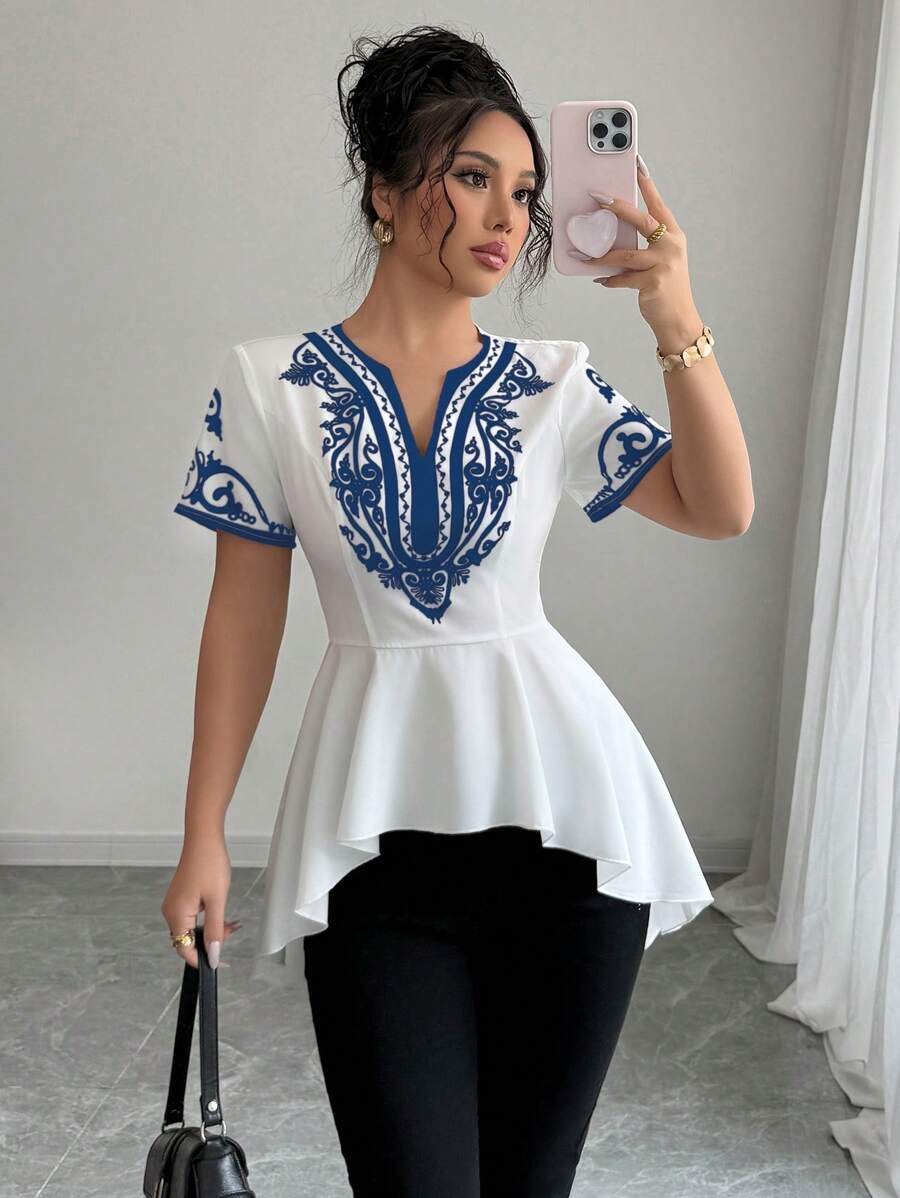 Elenzga 女士梭织休闲假日夏季衬衫 - 白色 - 查看 1