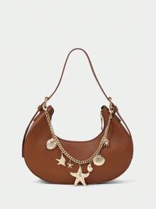 SHECARRY 女士时尚个性街头 Y2K 魅力链条手提包 - 棕色 - 查看 1