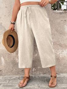 EMERY ROSE Quần dài 7/10 thoải mái, họa tiết thường ngày cỡ lớn dành cho nữ, thích hợp cho kỳ nghỉ ở vùng nông thôn vào mùa xuân/hè - Màu be - Xem 4