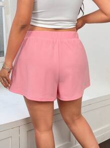 SHEIN EZwear 大码纯色休闲简约夏季新款运动迷你短裙，夏季/春季，春假 - 粉色 - 查看 6