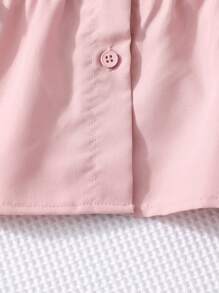 泡泡袖蝴蝶结百褶衬衫，甜美日韩风，适合少女通勤/上学，夏季 - 粉色 - 查看 5