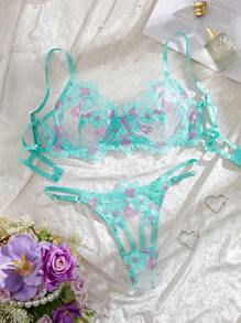 2pcs/Set Women's Colorful Sexy Lingerie Set - Green - View 1