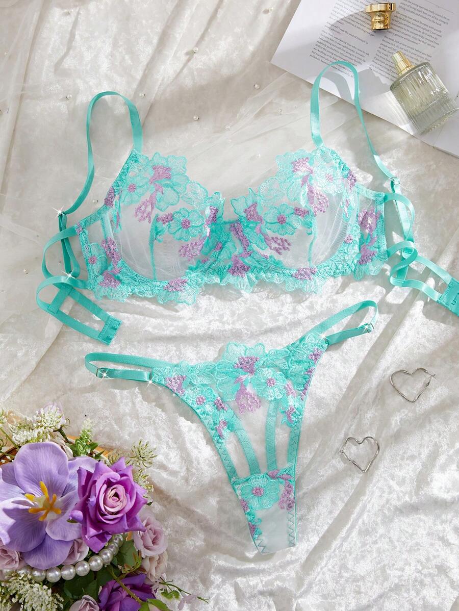 2pcs/Set Women's Colorful Sexy Lingerie Set - Green - View 1