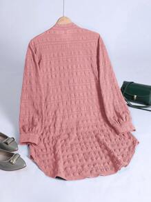 Modelyn 女士纯色纽扣半襟长袖褶裥衬衫