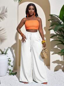 Slaydiva 音乐节女款全长几何绿色度假阔腿裤，休闲度假