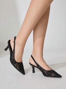 CUCCOO CHICEST أحذية نسائية موديل بوان سوداء من الدانتيل ذات كعب عالي مناسبة للذهاب إلى العمل والمواعيد والحفلات والتسوق والعطلات' - الأسود - مشاهدة 11