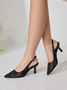 CUCCOO CHICEST أحذية نسائية موديل بوان سوداء من الدانتيل ذات كعب عالي مناسبة للذهاب إلى العمل والمواعيد والحفلات والتسوق والعطلات' - الأسود - مشاهدة 12