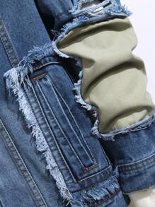 Manfinity Homme 男士破洞单排扣休闲牛仔夹克，秋季款 - 藍色 - 查看 4