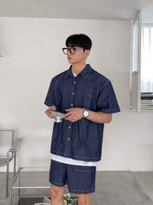 DAZY Men's Solid Blue Shirt Set, Summer - Blue - View 5