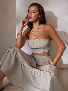 Aloruh Conjunto de dos piezas para mujer para uso diario, atuendos de verano para mujer, atuendos de festival rave, atuendos de festival, atuendos de concierto de country, conjunto de dos piezas de mujer con top tubo y falda, conjuntos de mujer, vacaciones bohemias - Albaricoque - Ver 4