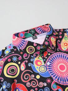 Manfinity RSRT Men's Allover Print Front Button Long Sleeve Vacation Shirt, Summer - Multicolor - View 3