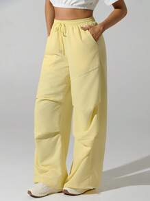 Hanevo Women's Casual Flowing Loose Fit Dopamine Pants, Summer Fall Cloth For Women - Butter Yellow - View 3
