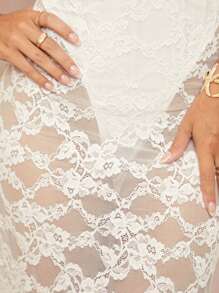 Lumalex 女式蕾丝胸垫腰透视紧身连衣裙 - 白色 - 查看 6