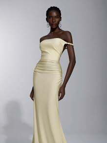 Elitara 优雅、浪漫、性感的极简主义无袖短款上衣，浅绿色针织松紧带，编织绳装饰，露背，修身，高开衩，时尚，网红风格，适合节日、派对、婚礼、伴娘礼服 - 芥末黃 - 查看 7