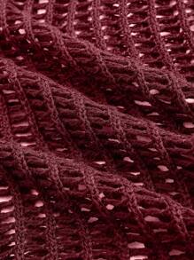 ROMWE Grunge Punk 千禧年 Y2K 破洞休闲连帽针织毛衣 - 酒紅色 - 查看 2