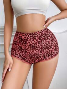 SHEIN 4 piezas Paquete de Calzones casuales de mujer con estampado de leopardo y cintura elástica